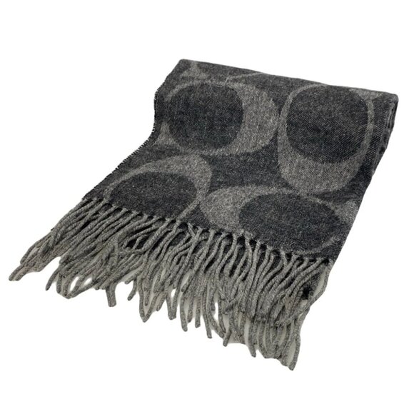 Auth COACH F77673 Black Gray Wool Silk Rabbit Cashmere Scarf - Picture 1 of 4